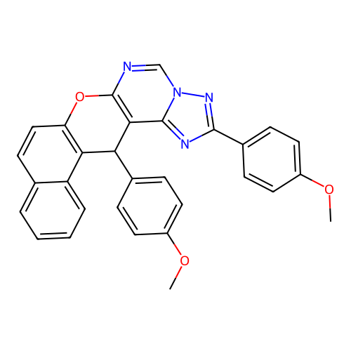 2,14-bis(4-methoxyphenyl)-14H-benzo[5,6]chromeno[3,2-e][1,2,4]triazolo[1,5-c]pyrimidine structure