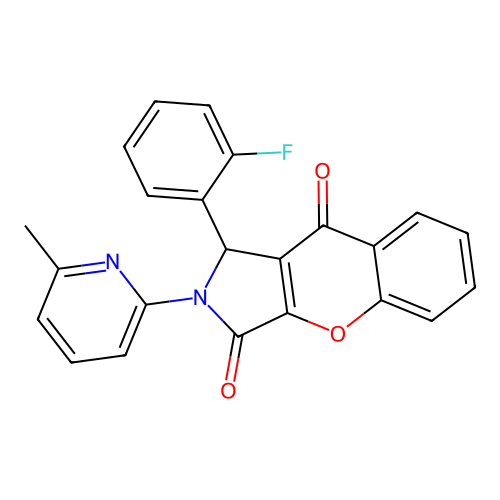 1-(2-fluorophenyl)-2-(6-methylpyridin-2-yl)-1,2-dihydrochromeno[2,3-c]pyrrole-3,9-dione structure