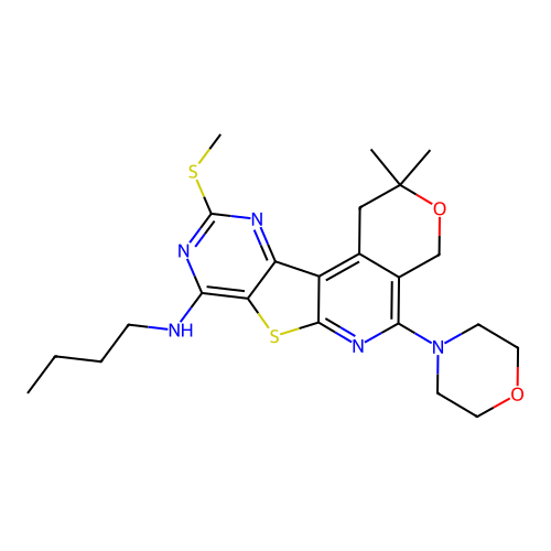 N-butyl-2,2-dimethyl-10-(methylsulfanyl)-5-(morpholin-4-yl)-1,4-dihydro-2H-pyrano[4'',3'':4',5']pyrido[3',2':4,5]thieno[3,2-d]pyrimidin-8-amine structure