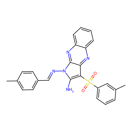 (E)-N1-(4-methylbenzylidene)-3-(m-tolylsulfonyl)-1H-pyrrolo[2,3-b]quinoxaline-1,2-diamine structure