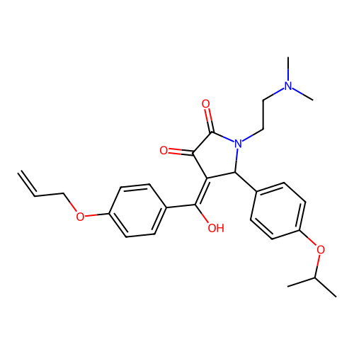 (4E)-1-(2-dimethylaminoethyl)-4-[hydroxy-(4-prop-2-enoxyphenyl)methylidene]-5-(4-propan-2-yloxyphenyl)pyrrolidine-2,3-dione structure