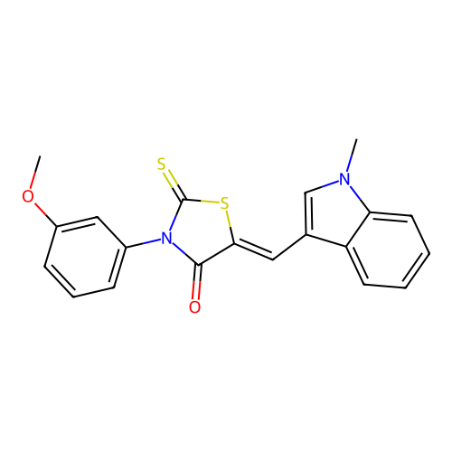 (Z)-3-(3-methoxyphenyl)-5-((1-methyl-1H-indol-3-yl)methylene)-2-thioxothiazolidin-4-one structure