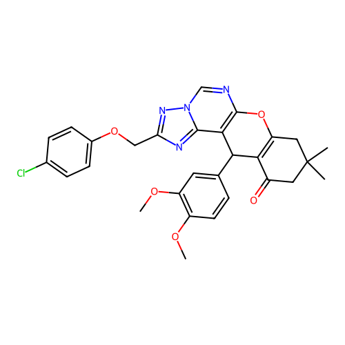 2-[(4-chlorophenoxy)methyl]-12-(3,4-dimethoxyphenyl)-9,9-dimethyl-8,9,10,12-tetrahydro-11H-chromeno[3,2-e][1,2,4]triazolo[1,5-c]pyrimidin-11-one structure