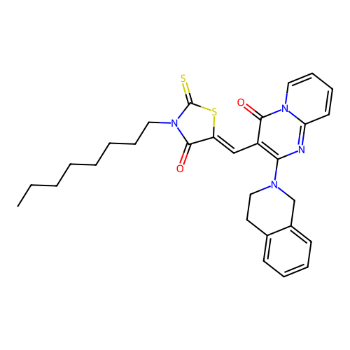 2-(3,4-dihydroisoquinolin-2(1H)-yl)-3-[(Z)-(3-octyl-4-oxo-2-thioxo-1,3-thiazolidin-5-ylidene)methyl]-4H-pyrido[1,2-a]pyrimidin-4-one structure