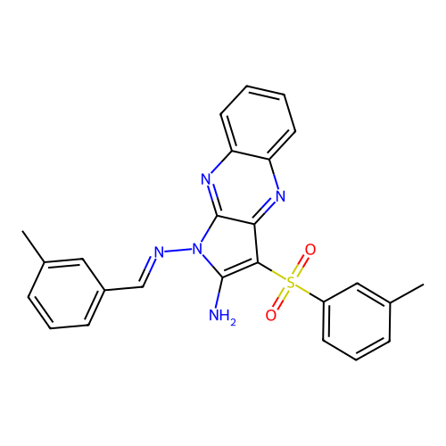 (E)-N1-(3-methylbenzylidene)-3-(m-tolylsulfonyl)-1H-pyrrolo[2,3-b]quinoxaline-1,2-diamine structure