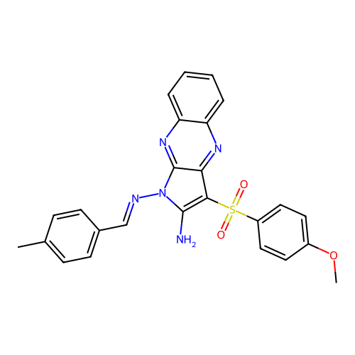 (E)-3-((4-methoxyphenyl)sulfonyl)-N1-(4-methylbenzylidene)-1H-pyrrolo[2,3-b]quinoxaline-1,2-diamine structure