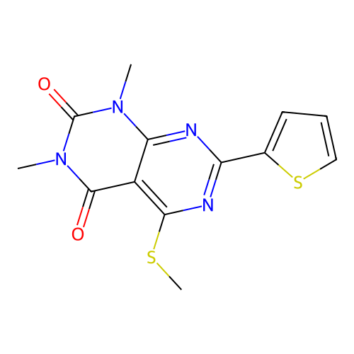 1,3-Dimethyl-5-methylsulfanyl-7-thiophen-2-ylpyrimido[4,5-d]pyrimidine-2,4-dione structure