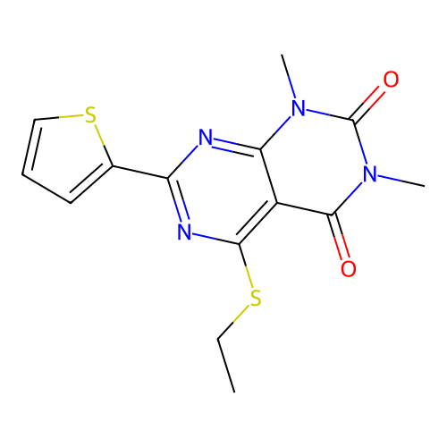 5-Ethylsulfanyl-1,3-dimethyl-7-thiophen-2-ylpyrimido[4,5-d]pyrimidine-2,4-dione structure
