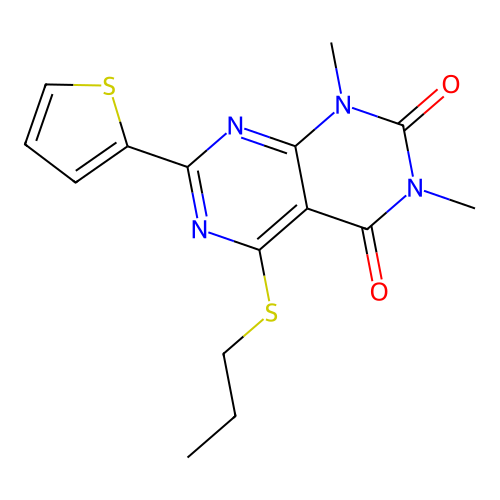 1,3-Dimethyl-5-propylsulfanyl-7-thiophen-2-ylpyrimido[4,5-d]pyrimidine-2,4-dione structure