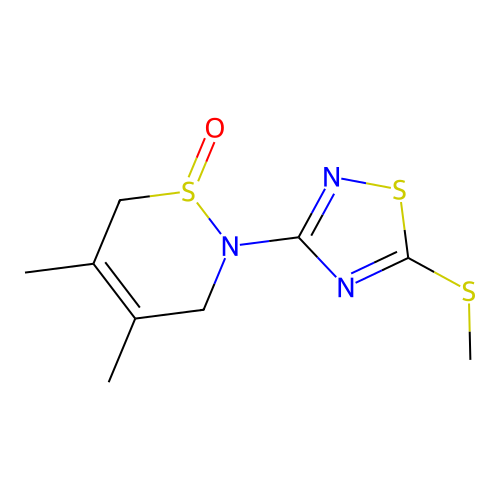 4,5-dimethyl-2-(5-methylsulfanyl-1,2,4-thiadiazol-3-yl)-3,6-dihydrothiazine 1-oxide structure