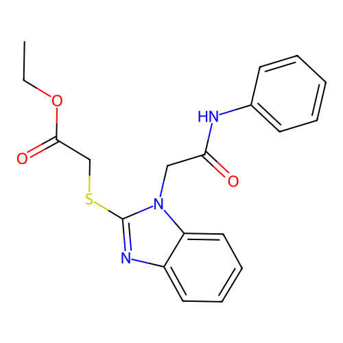 Ethyl 2-((1-(2-oxo-2-(phenylamino)ethyl)-1H-benzo[d]imidazol-2-yl)thio)acetate structure