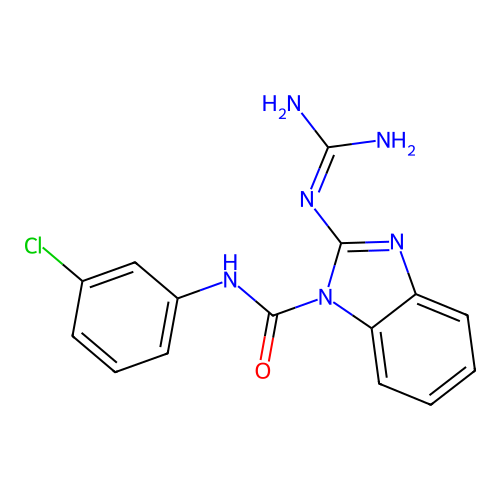 [1-(3-Chlorophenylcarbamoyl)-1H-benzo[d]imidazol-2-yl]guanidine structure