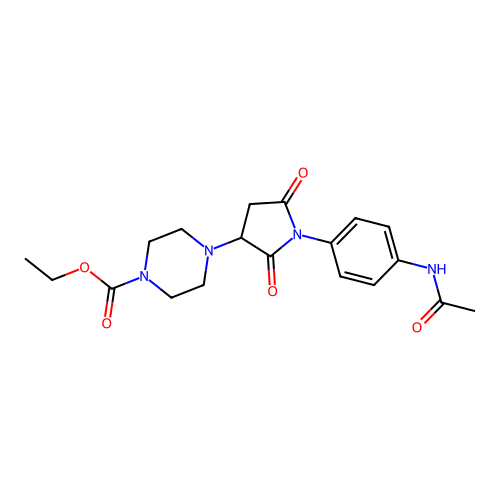 Ethyl 4-(1-(4-acetamidophenyl)-2,5-dioxopyrrolidin-3-yl)piperazine-1-carboxylate structure