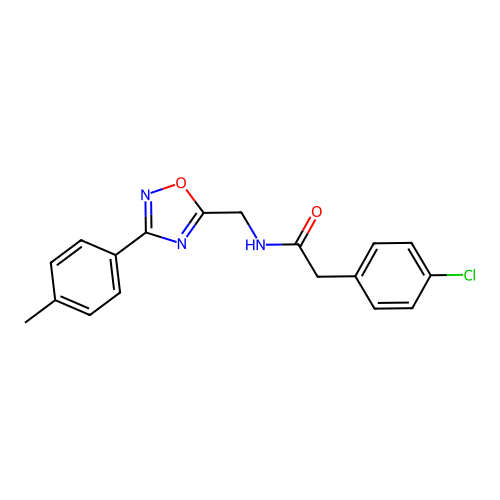 2-(4-chlorophenyl)-N-[[3-(4-methylphenyl)-1,2,4-oxadiazol-5-yl]methyl]acetamide structure