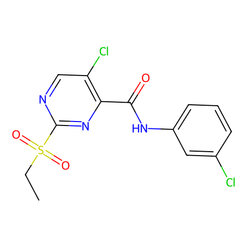 5-chloro-N-(3-chlorophenyl)-2-ethylsulfonylpyrimidine-4-carboxamide structure