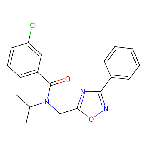 3-chloro-N-[(3-phenyl-1,2,4-oxadiazol-5-yl)methyl]-N-(propan-2-yl)benzamide structure