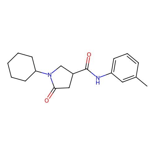 1-cyclohexyl-N-(3-methylphenyl)-5-oxopyrrolidine-3-carboxamide structure