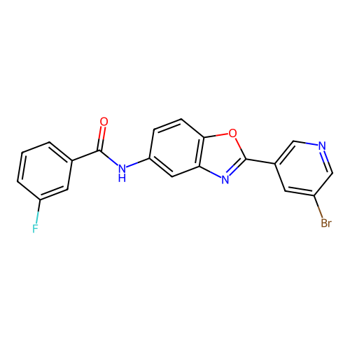 N-[2-(5-bromopyridin-3-yl)-1,3-benzoxazol-5-yl]-3-fluorobenzamide structure