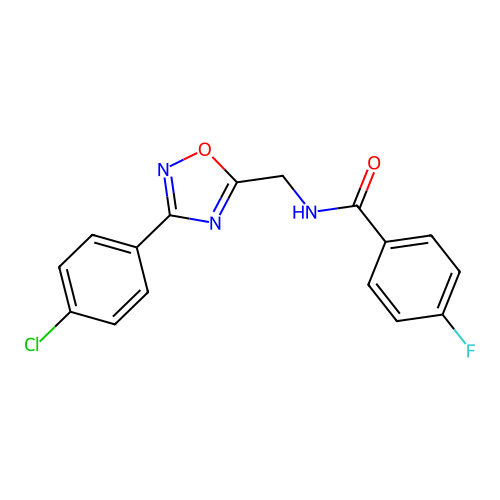 N-[[3-(4-chlorophenyl)-1,2,4-oxadiazol-5-yl]methyl]-4-fluorobenzamide structure