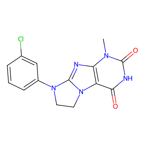 8-(3-Chlorophenyl)-1-methyl-1,3,5-trihydroimidazolidino[1,2-h]purine-2,4-dione structure