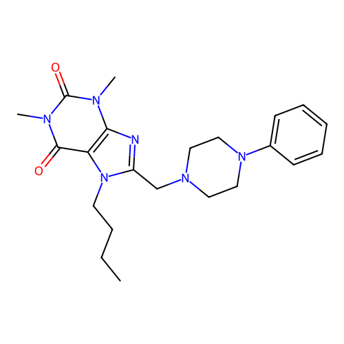 7-butyl-1,3-dimethyl-8-[(4-phenylpiperazin-1-yl)methyl]-3,7-dihydro-1H-purine-2,6-dione structure