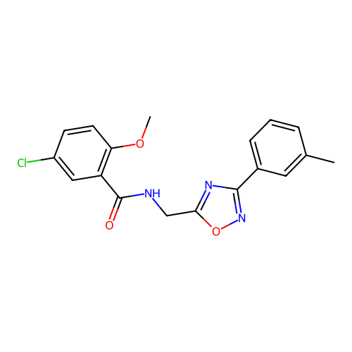 5-chloro-2-methoxy-N-[[3-(3-methylphenyl)-1,2,4-oxadiazol-5-yl]methyl]benzamide structure