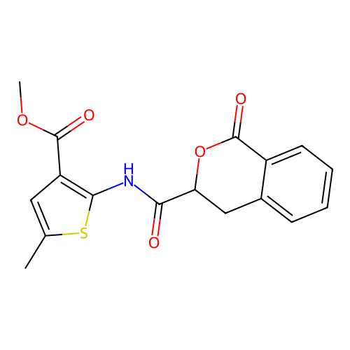Methyl 5-methyl-2-[(1-oxoisochroman-3-yl)carbonylamino]thiophene-3-carboxylate structure