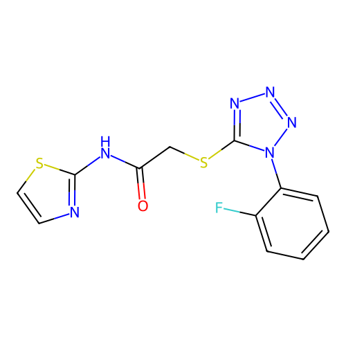 2-[1-(2-fluorophenyl)tetrazol-5-yl]sulfanyl-N-(1,3-thiazol-2-yl)acetamide structure