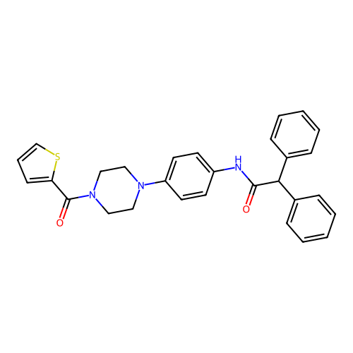 2,2-diphenyl-N-[4-[4-(thiophene-2-carbonyl)piperazin-1-yl]phenyl]acetamide structure