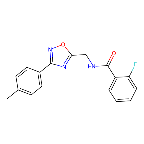 2-fluoro-N-[[3-(4-methylphenyl)-1,2,4-oxadiazol-5-yl]methyl]benzamide structure
