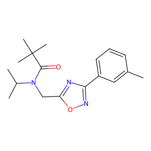 2,2-dimethyl-N-[[3-(3-methylphenyl)-1,2,4-oxadiazol-5-yl]methyl]-N-propan-2-ylpropanamide structure