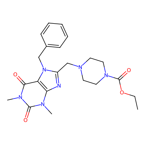 ethyl 4-[(7-benzyl-1,3-dimethyl-2,6-dioxo-2,3,6,7-tetrahydro-1H-purin-8-yl)methyl]piperazine-1-carboxylate structure