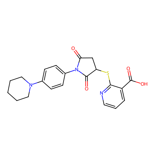 2-((2,5-Dioxo-1-(4-(piperidin-1-yl)phenyl)pyrrolidin-3-yl)thio)nicotinic acid structure
