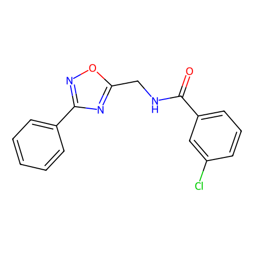 3-chloro-N-[(3-phenyl-1,2,4-oxadiazol-5-yl)methyl]benzamide structure