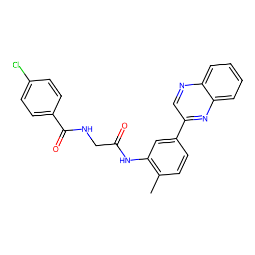 4-chloro-N-(2-{[2-methyl-5-(2-quinoxalinyl)phenyl]amino}-2-oxoethyl)benzamide structure