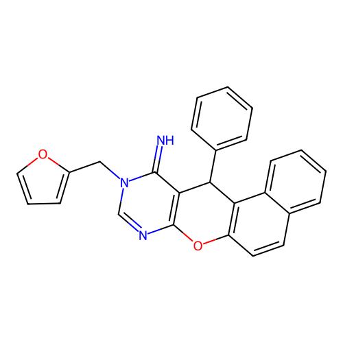 10-(furan-2-ylmethyl)-12-phenyl-10,12-dihydro-11H-benzo[5,6]chromeno[2,3-d]pyrimidin-11-imine structure