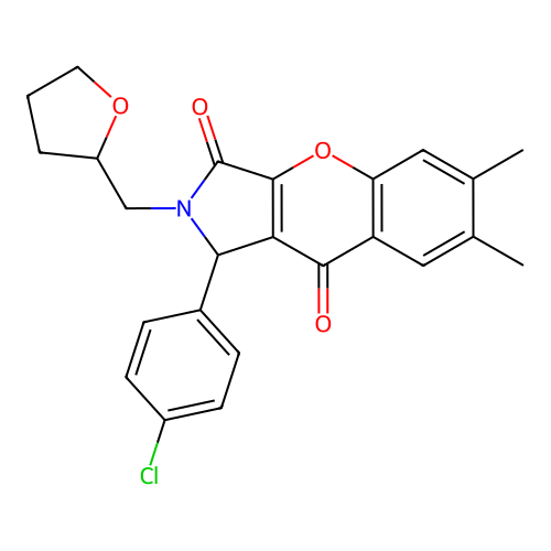 1-(4-chlorophenyl)-6,7-dimethyl-2-((tetrahydrofuran-2-yl)methyl)-1,2-dihydrochromeno[2,3-c]pyrrole-3,9-dione structure