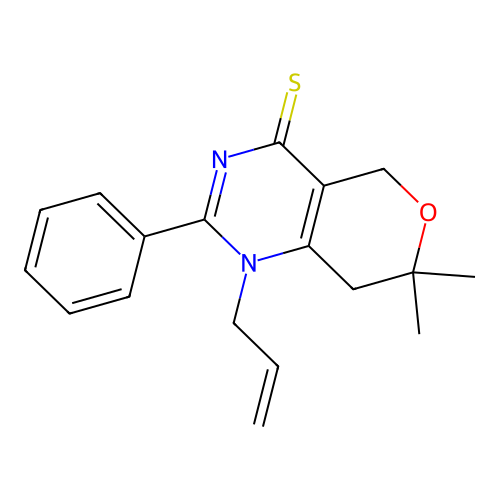1-Allyl-7,7-dimethyl-2-phenyl-1,5,7,8-tetrahydro-pyrano[4,3-d]pyrimidine-4-thione structure