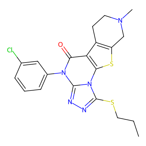 4-(3-chlorophenyl)-8-methyl-1-(propylsulfanyl)-6,7,8,9-tetrahydropyrido[4',3':4,5]thieno[3,2-e][1,2,4]triazolo[4,3-a]pyrimidin-5(4H)-one structure