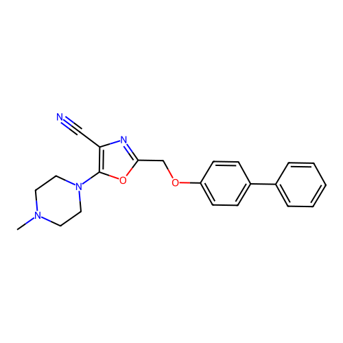 2-[(biphenyl-4-yloxy)methyl]-5-(4-methylpiperazin-1-yl)-1,3-oxazole-4-carbonitrile structure