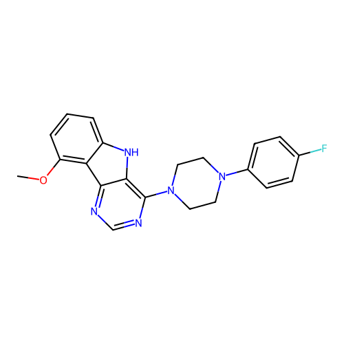 4-[4-(4-fluorophenyl)piperazin-1-yl]-9-methoxy-5H-pyrimido[5,4-b]indole structure