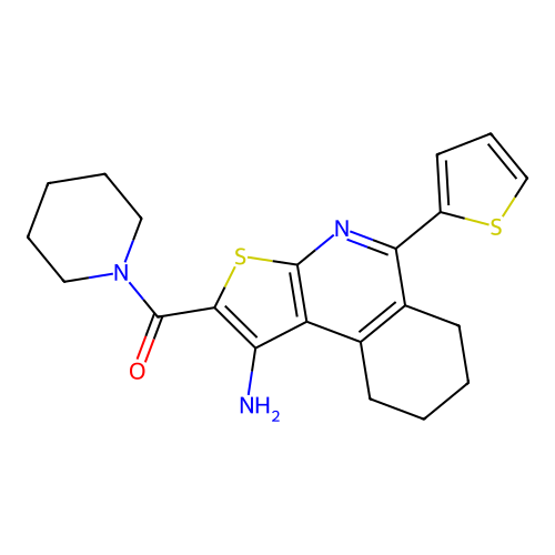 (1-amino-5-(thiophen-2-yl)-6,7,8,9-tetrahydrothieno[2,3-c]isoquinolin-2-yl)(piperidin-1-yl)methanone structure