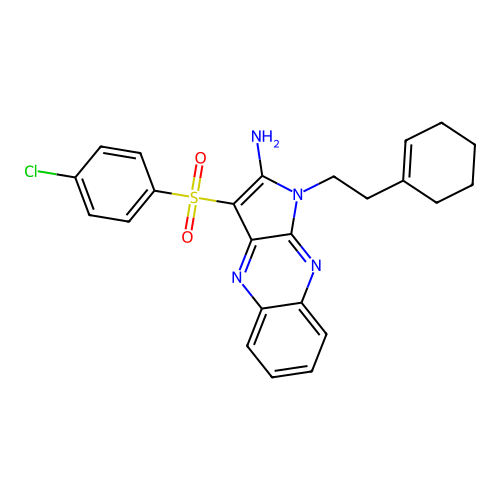 3-(4-chlorophenyl)sulfonyl-1-[2-(cyclohexen-1-yl)ethyl]pyrrolo[3,2-b]quinoxalin-2-amine structure