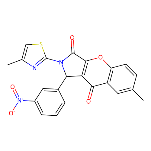 7-methyl-2-(4-methylthiazol-2-yl)-1-(3-nitrophenyl)-1,2-dihydrochromeno[2,3-c]pyrrole-3,9-dione structure