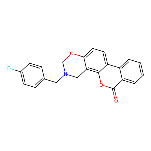 3-(4-fluorobenzyl)-3,4-dihydro-2H,6H-benzo[3,4]chromeno[8,7-e][1,3]oxazin-6-one structure