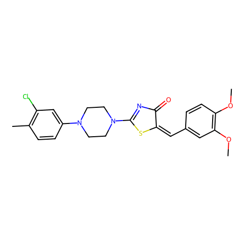 (5E)-2-[4-(3-chloro-4-methylphenyl)piperazin-1-yl]-5-(3,4-dimethoxybenzylidene)-1,3-thiazol-4(5H)-one structure