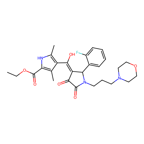 ethyl 4-(2-(2-fluorophenyl)-4-hydroxy-1-(3-morpholinopropyl)-5-oxo-2,5-dihydro-1H-pyrrole-3-carbonyl)-3,5-dimethyl-1H-pyrrole-2-carboxylate structure