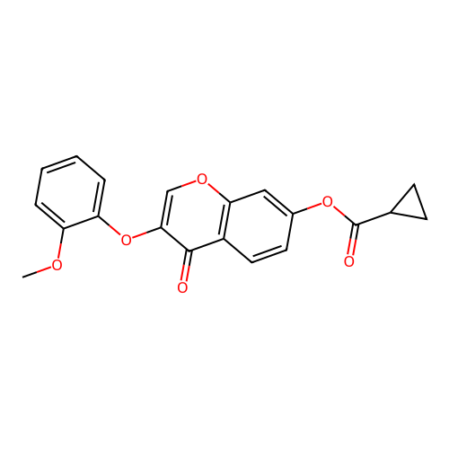 3-(2-methoxyphenoxy)-4-oxo-4H-chromen-7-yl cyclopropanecarboxylate structure