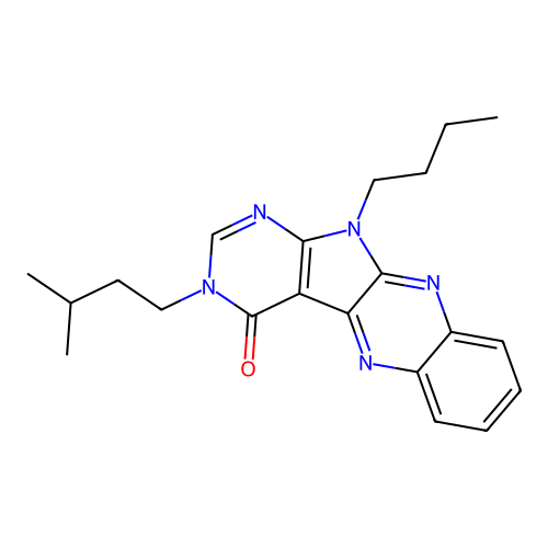 11-butyl-3-isopentyl-3H-pyrimido[5',4':4,5]pyrrolo[2,3-b]quinoxalin-4(11H)-one structure