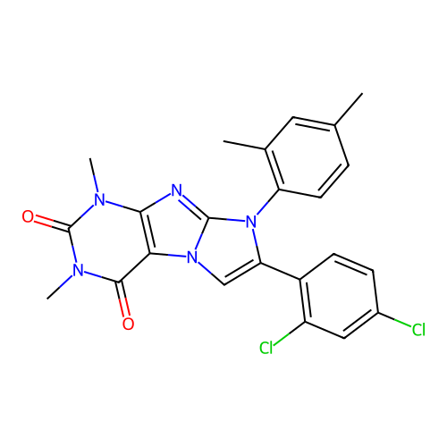 7-(2,4-dichlorophenyl)-8-(2,4-dimethylphenyl)-1,3-dimethyl-1H-imidazo[2,1-f]purine-2,4(3H,8H)-dione structure
